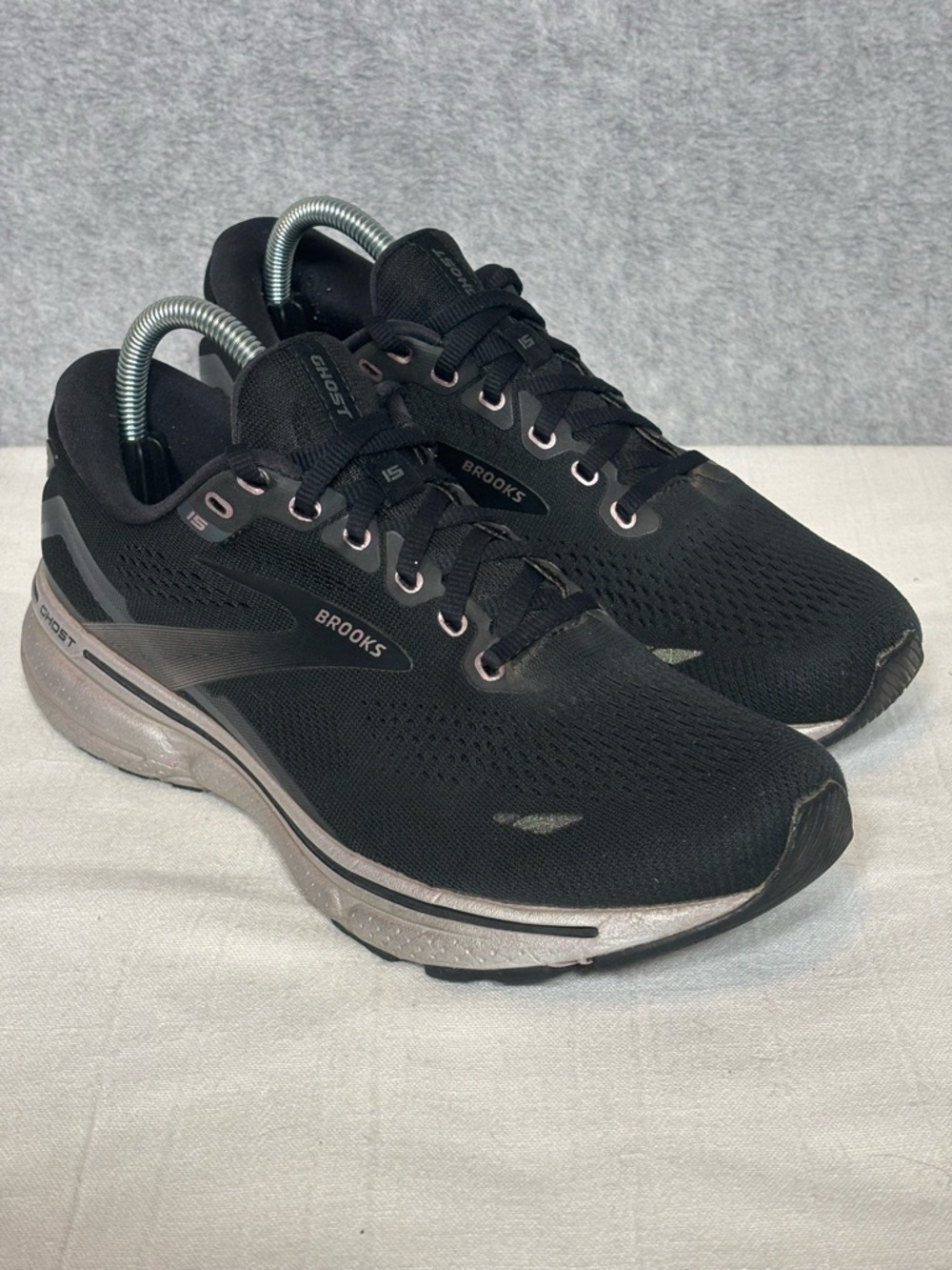 Brooks Ghost 15 Athletic Running Shoes-Black/Rose Gold-Women Size 9.5
